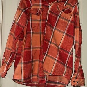 Red and Orange Plaid Button-Up Shirt